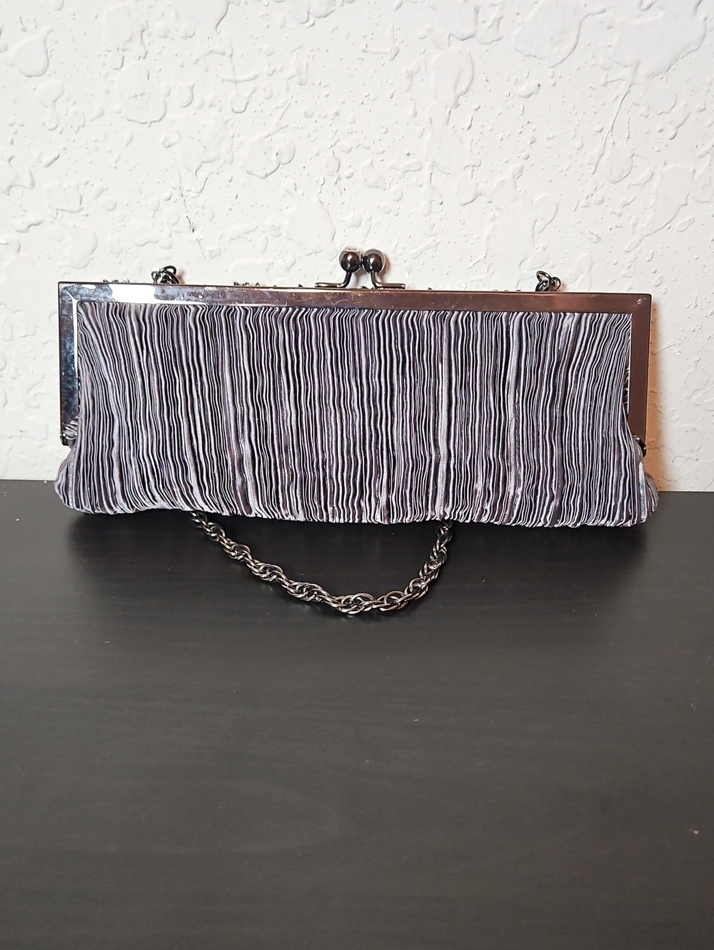Kate Landry Evening Clutch, Pleated Fabric,Metallic Pewter - Picture 4 of 12